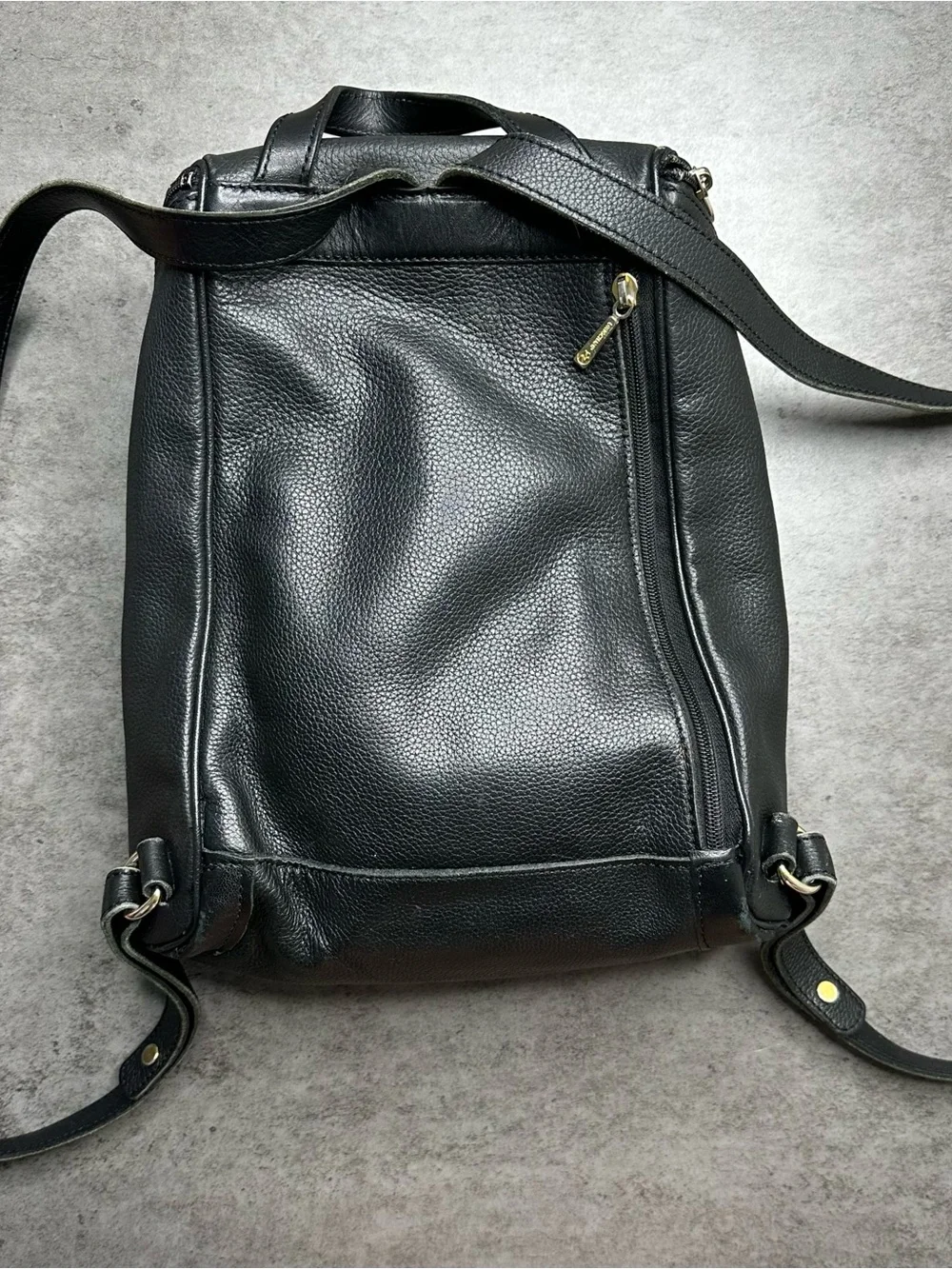 Vintage Longchamp Black Pebbled Leather Backpack France Minimalist